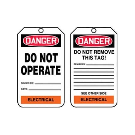 Accuform Safety Tags, DANGER DO NOT OPERATE ELECTRICAL, 5.75in x 3.25in, RP-Plastic, 5PK TPM224PTM